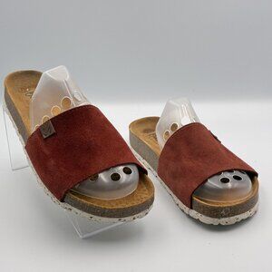 Leather Slide Sandals Sz 7.5 Cork/Suede Rust Red Slipon Ortho Comfort Spain